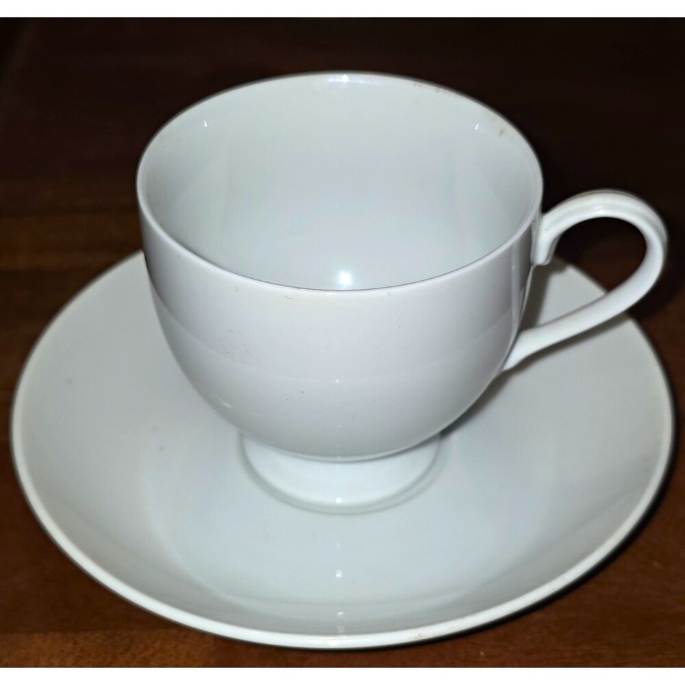Vintage Mikasa Classic Flair Fine China White Coffee Cup & Saucer Set K1991